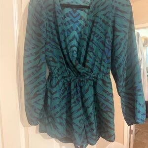 Lovers + Friends Teal and Navy Patterned Romper